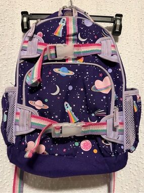 Pottery Barn Kids Purple Galaxy Rocket Backpack with Rainbow Straps